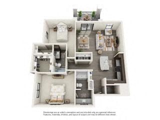 Floor plan for 2 beds, 2 baths, 1298 sqft